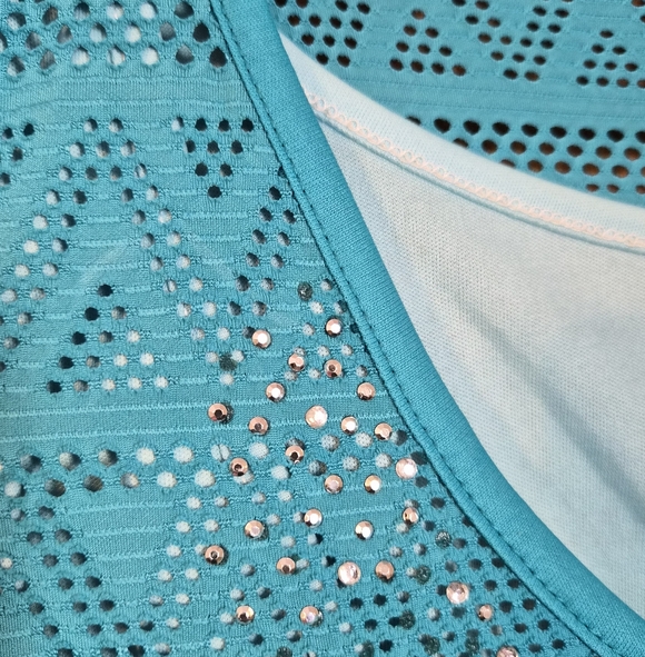 REBA Turquoise 3/4 Sleeve Lined Beaded Women Top | Size XL - Picture 4 of 9